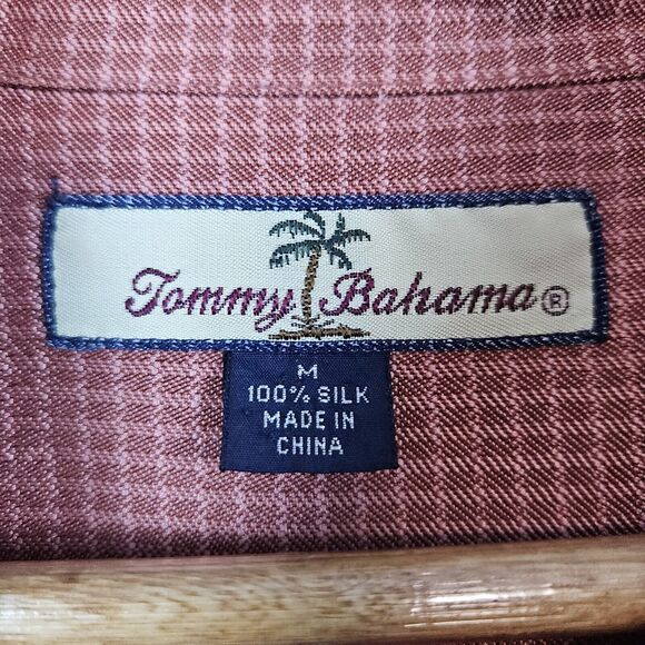 Tommy Bahama Men's 100% Silk Shirt Size M Burnt Orange Checks UNDERARM WEAR FLAW - Picture 12 of 16